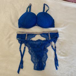 VS Royal Blue Bedazzled Bra and Pantie Set