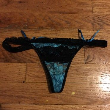 Worn Panties Blue w Black Lace