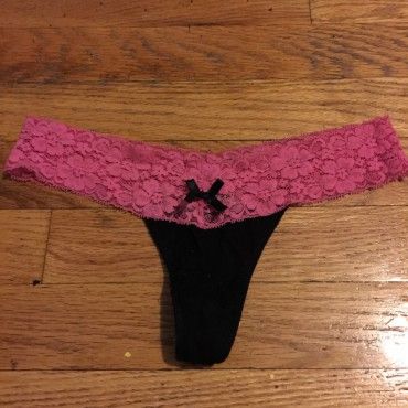 Worn Panties Black with Pink Lace