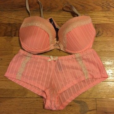 Worn in Video Bra and Panties Salmon