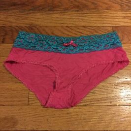 Worn Panties Pink w Blue Trim