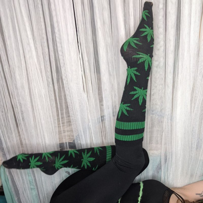 Pot Leaf 420 Weed Goddess Knee Socks