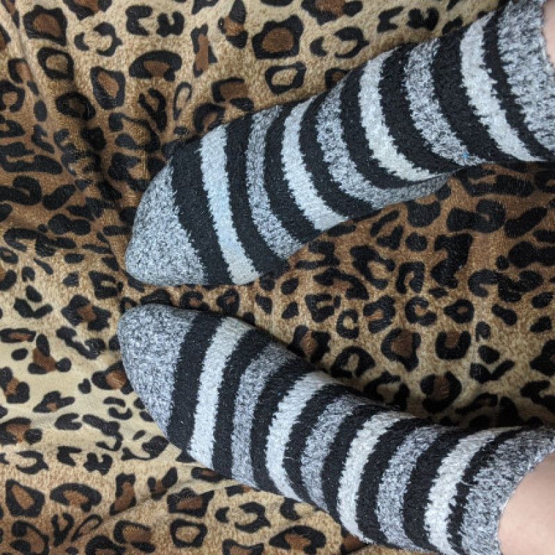 Grey Striped Fuzzy Socks