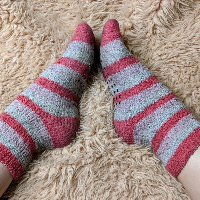 Pink Striped Fuzzy Socks