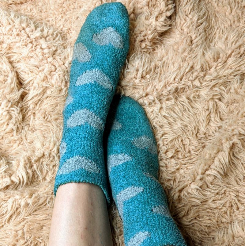 Teal Blue Heart Fuzzy Socks