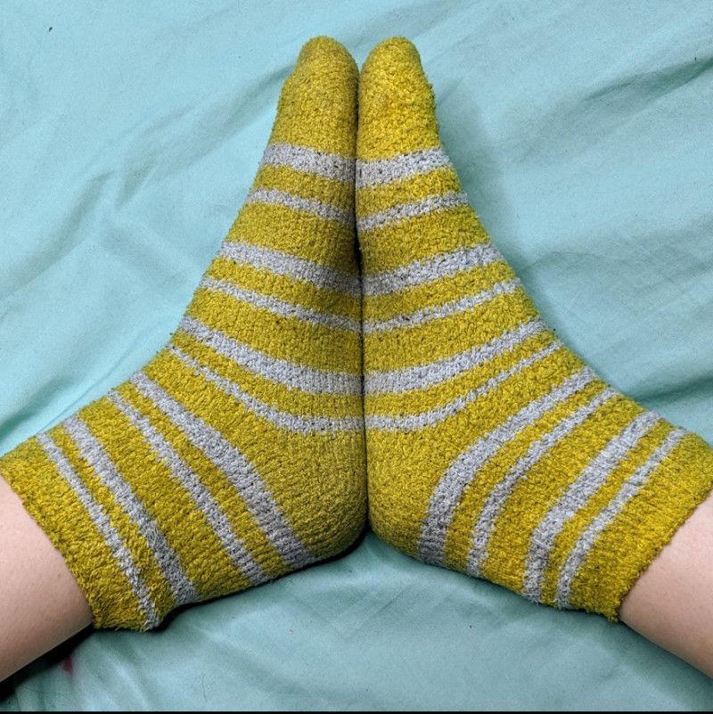 Yellow Striped Fuzzy Socks