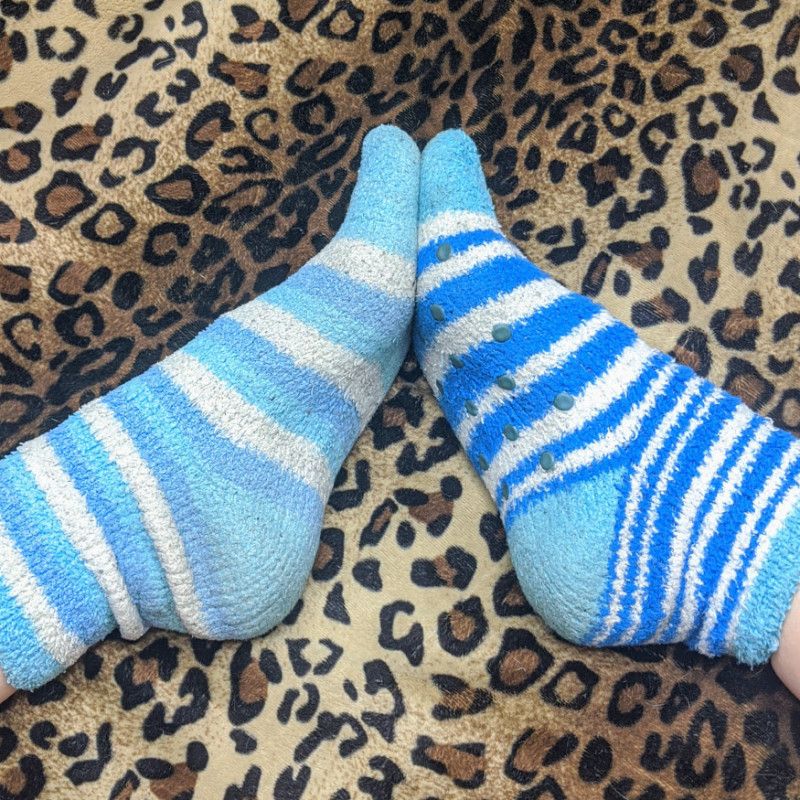 Mismatched Blue Striped Fuzzy Socks