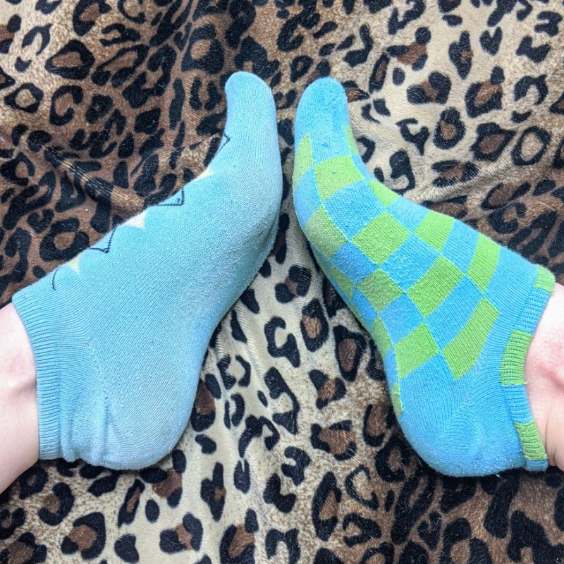 Mismatched Blue and Green Socks