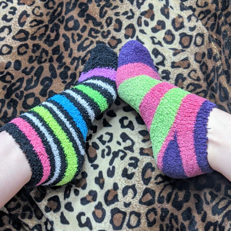 Mismatched Striped Fuzzy Socks