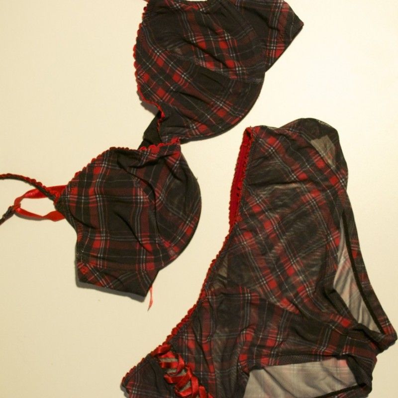 Used Plaid Bra and Pantie Set