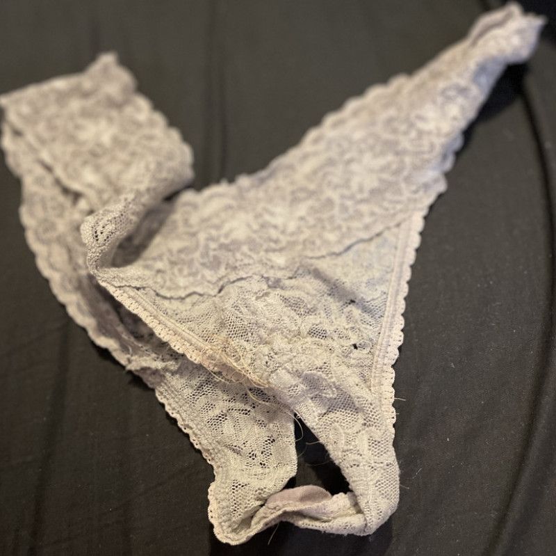 Worn Gray Lace Thong