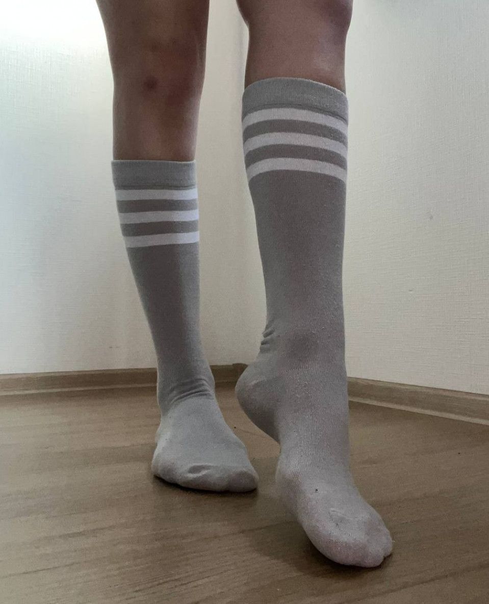 Worn Long Grey Socks