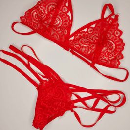 Red unlined Lace Bra String Panty