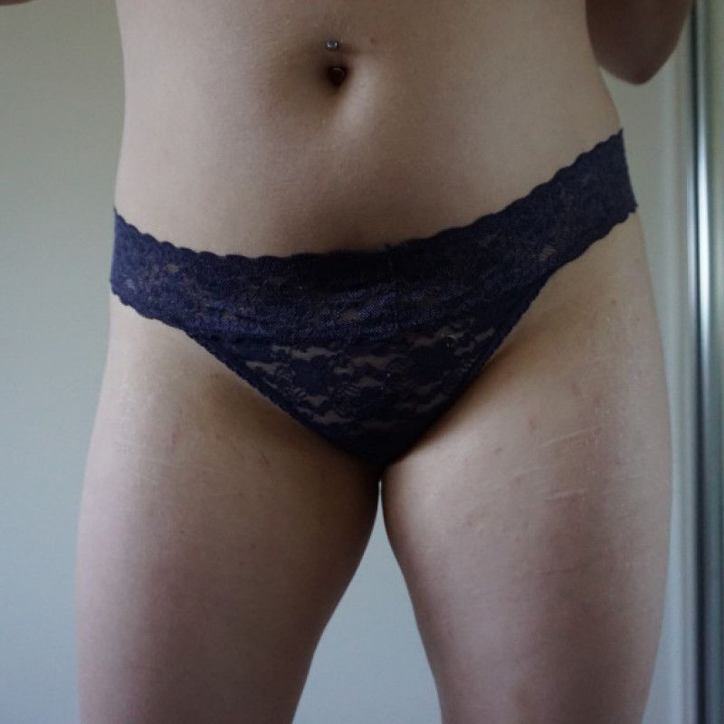 Navy Blue Lace Thong Panties