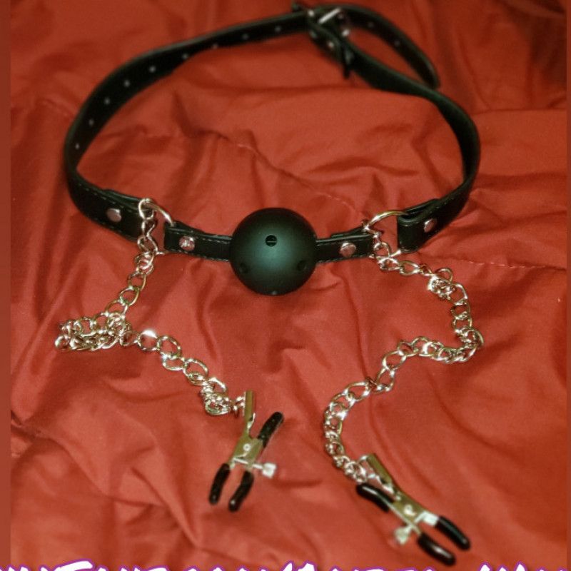 Used Nipple Clamps and Ball Gag