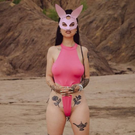 Pink bodysuit and bunny mask