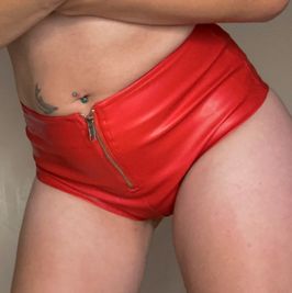 Red leather hot pants