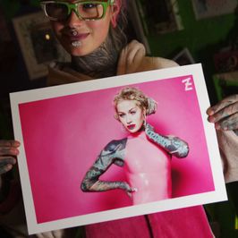 Hand signed pink latex Print A3