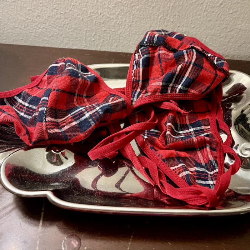 Red plaid cotton thong bikini set