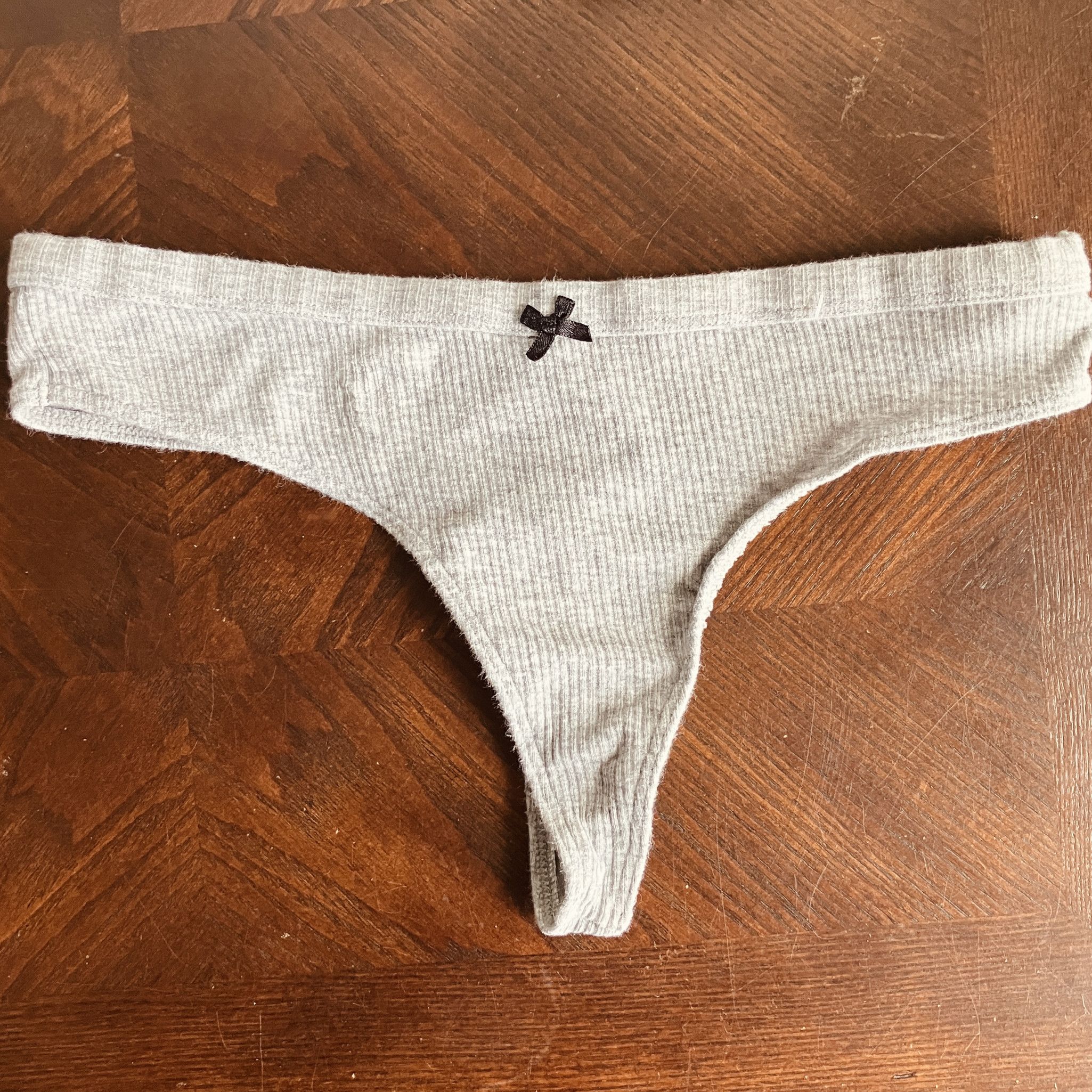 Gray Cotton Thong Panties