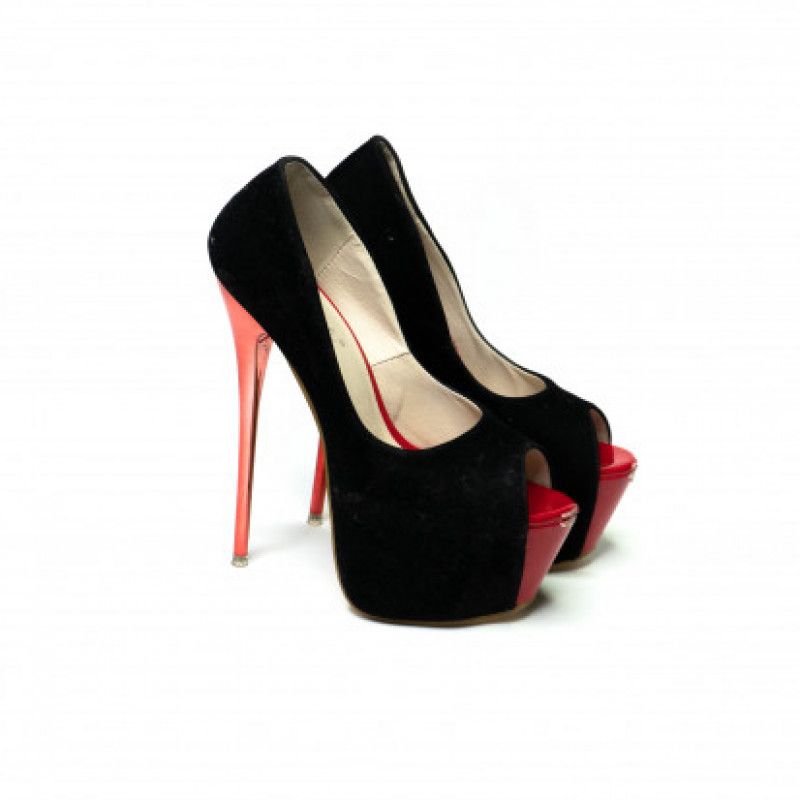 Black Red High Velvet Shoes