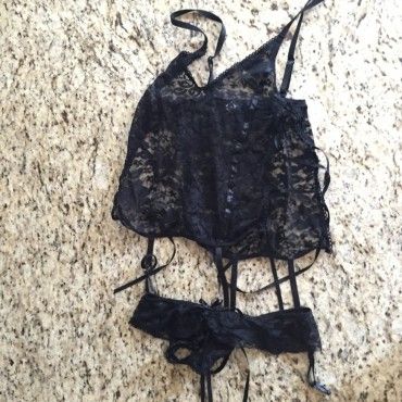 Black crotchless lace set