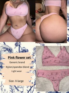 Pink flower thong and bra set