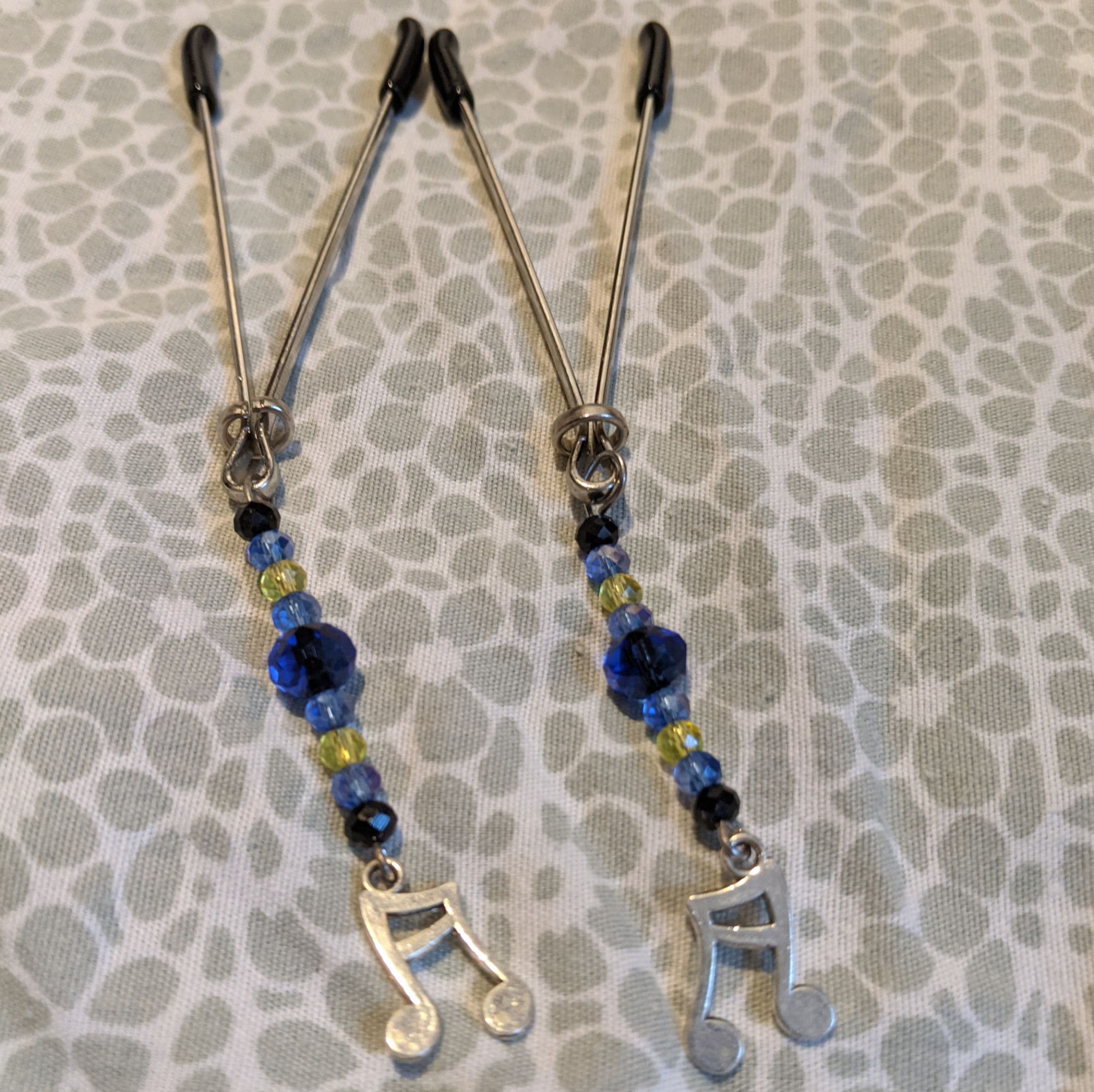 Blue and Yellow Music Note Nipple Clamps