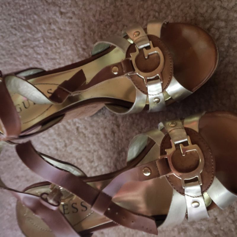 Gold Guess VERY USED Summer Wedge Sandals