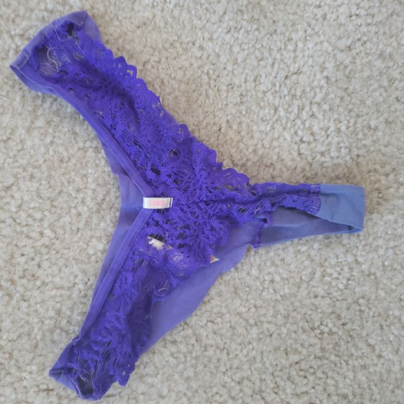 SOLD Purple laceback thong creamy