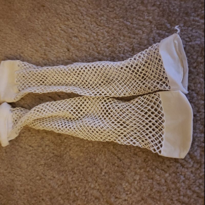 White fishnet socks knee highs