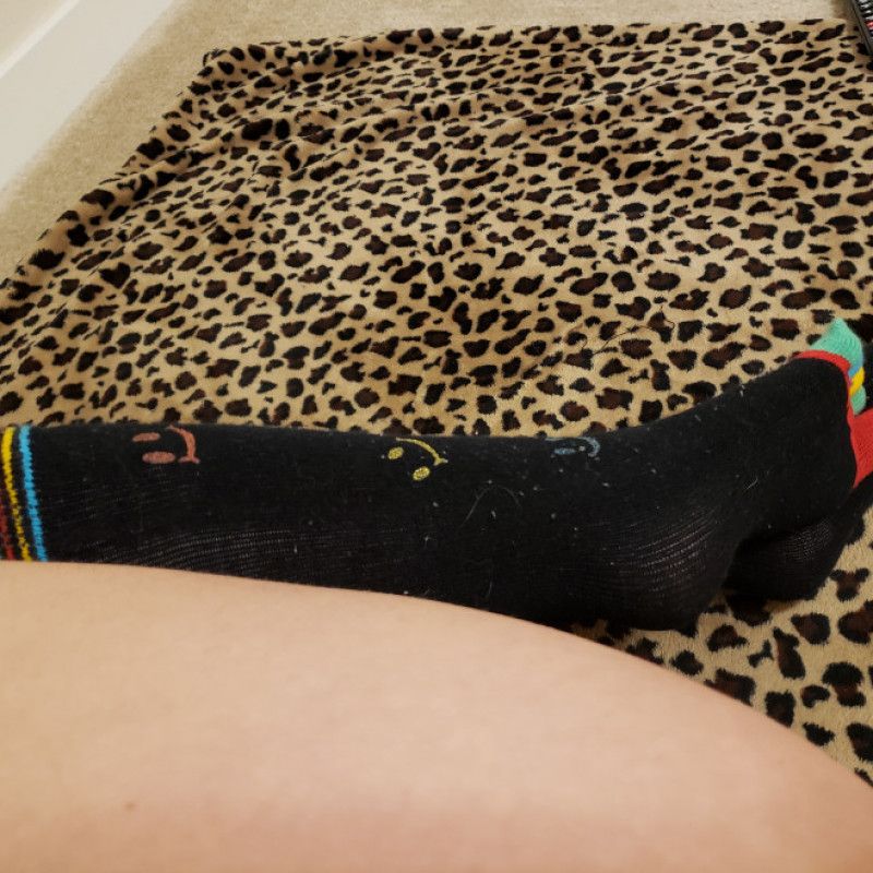 Multicolor Black Smiley Face Toe Socks