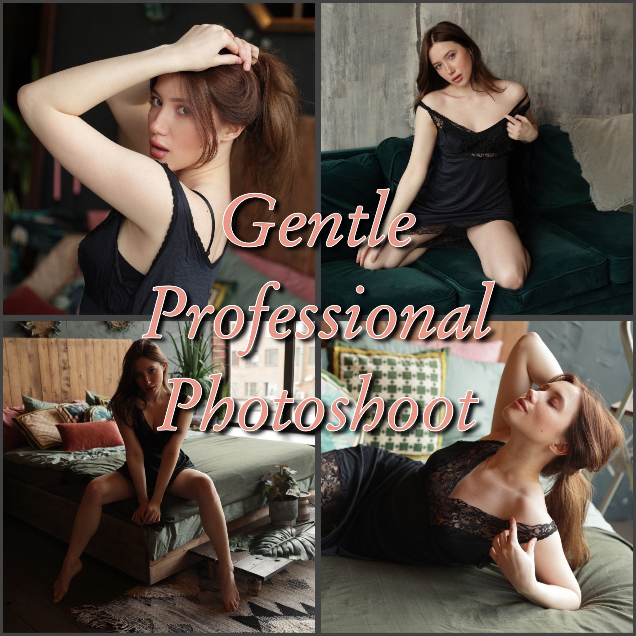 Gentle professional photo set in black dress