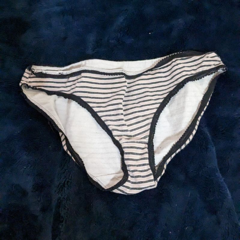 Used Striped Grey Cotton Bikini Panties