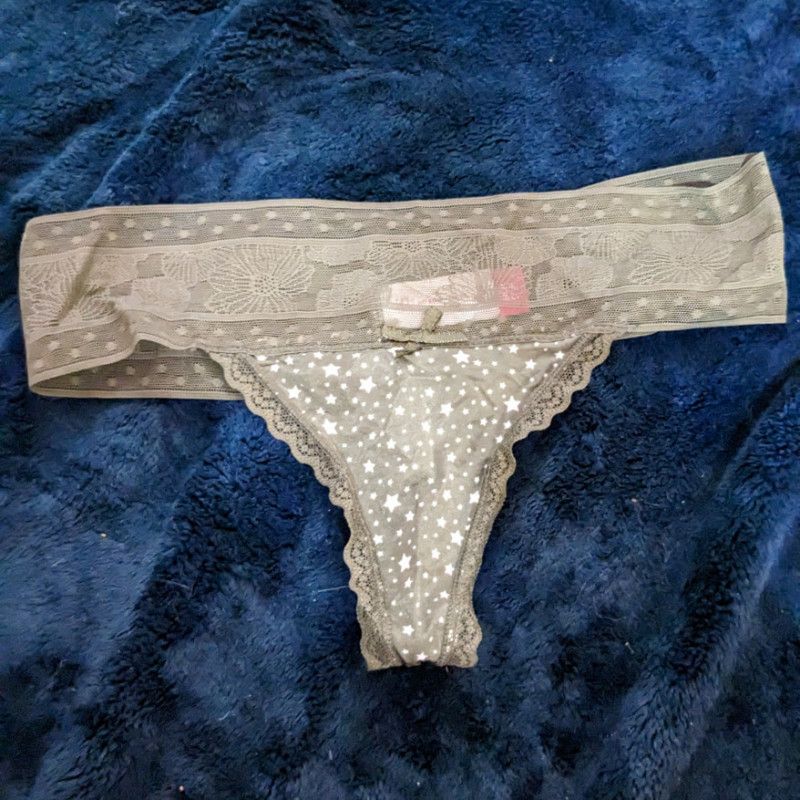 Used Green with White Stars Silk and Lace Thong