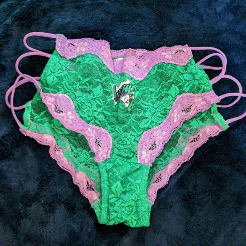 Used Green and Purple Lace High Rise Bikini Panties