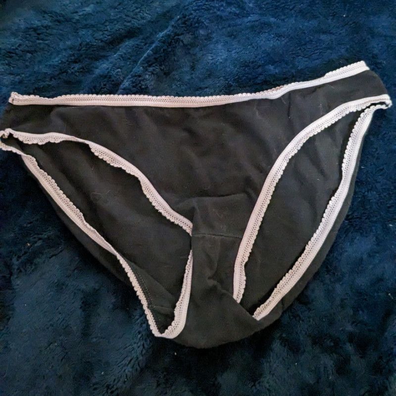 Used Black Cotton Bikini Panties with Pink Trim