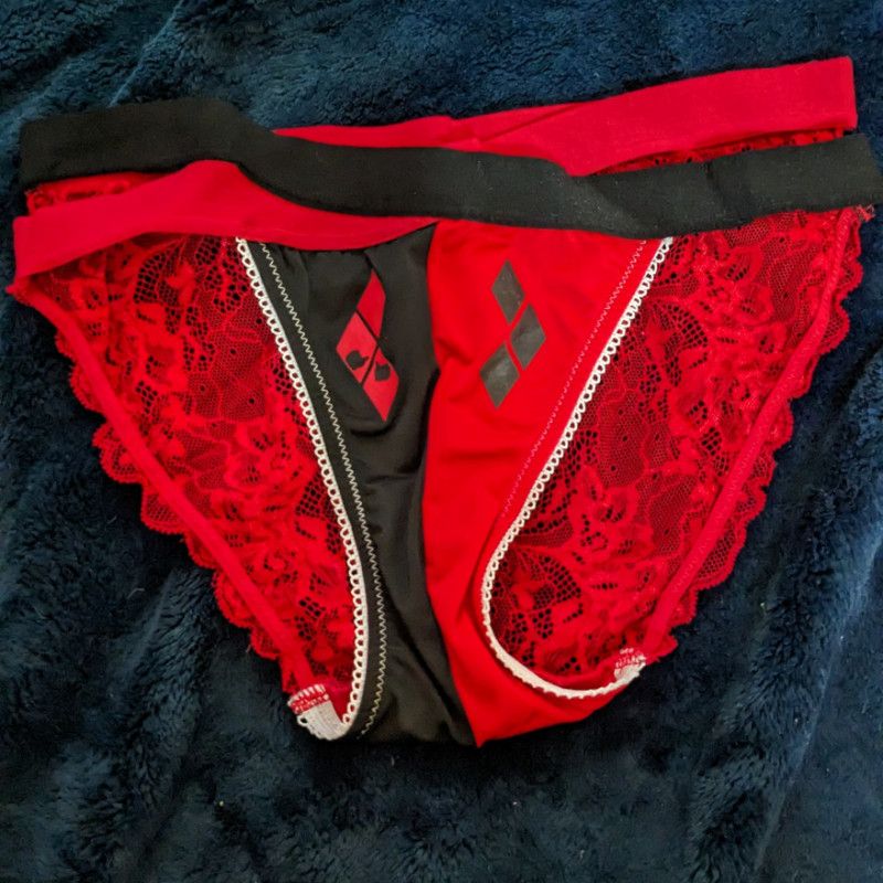 Used Black and Red Harley Quinn Panties Silk and Lace Panty