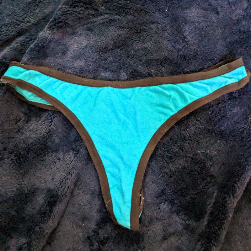 Used Black and Blue Cotton Thong