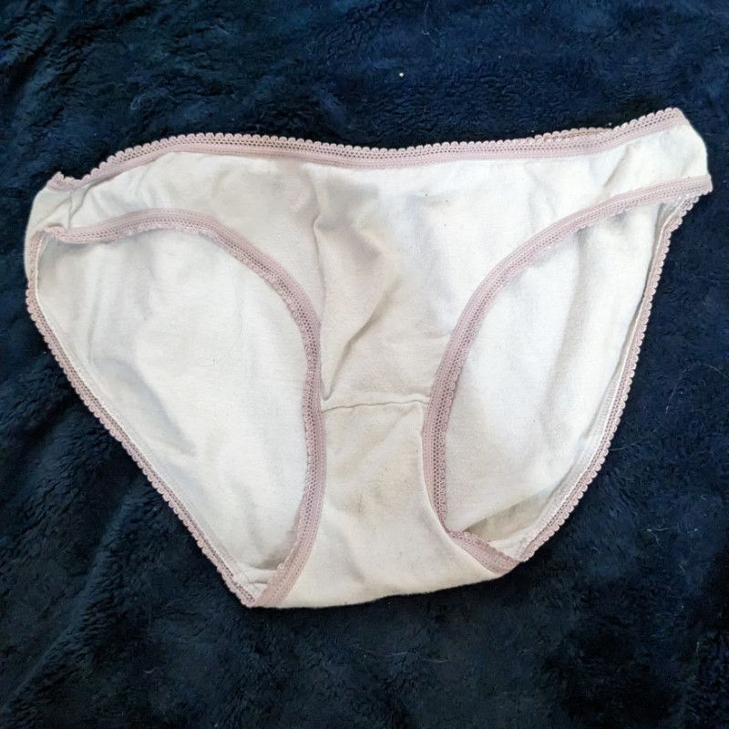 Used White Cotton Panties with Pink Trim