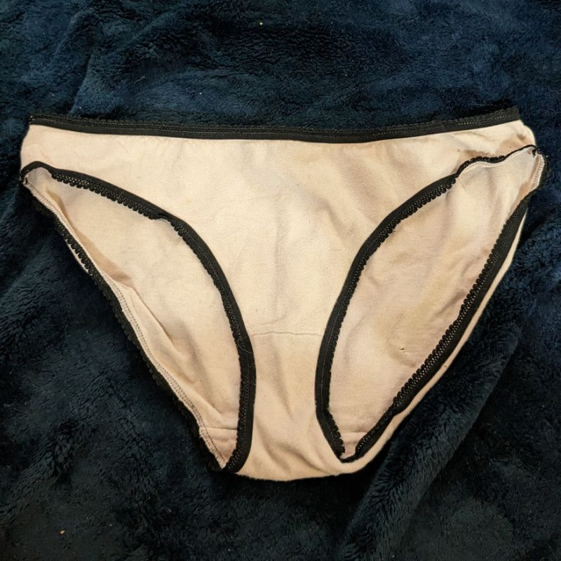 Used Pink Cotton Bikini Panties with Black Trim