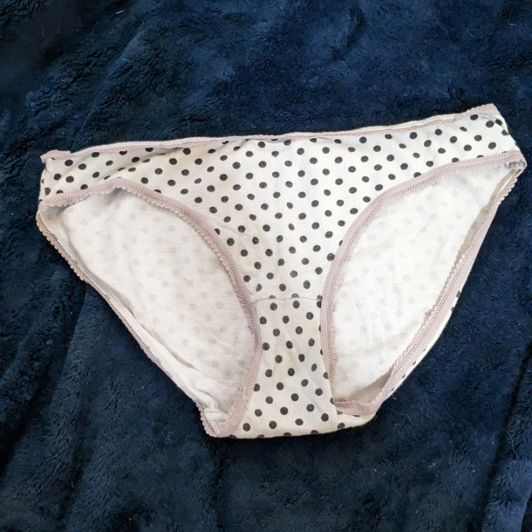 Used White with Black Polka Dot and Pink Trim Cotton Panties