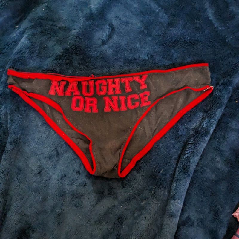 Used Black Naughty or Nice with Red Trim Cotton Panties