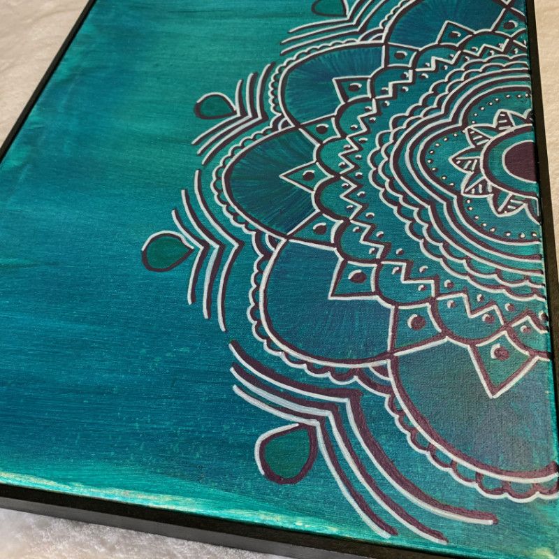 Blue Teal Hand Painted Mandala