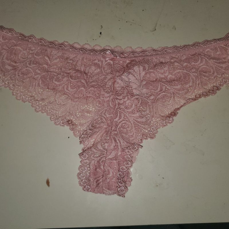 Beths worn pink lace thong 3 years old too big for beth