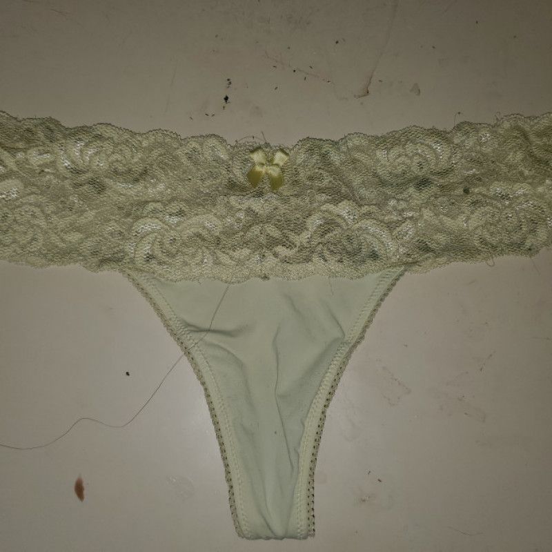 Beths worn yellow lace top thong 6 years old