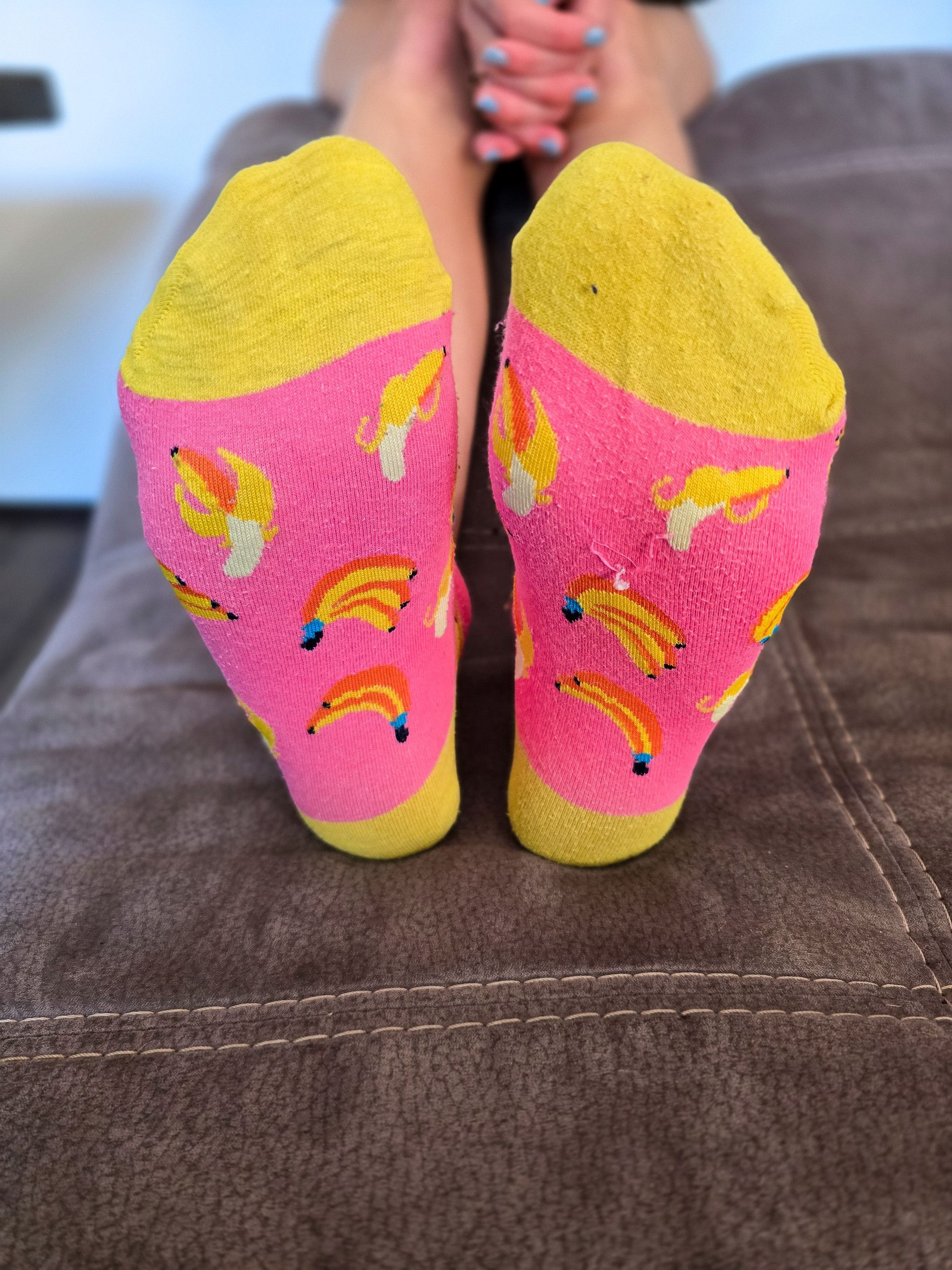 worn banana sneaker socks pink