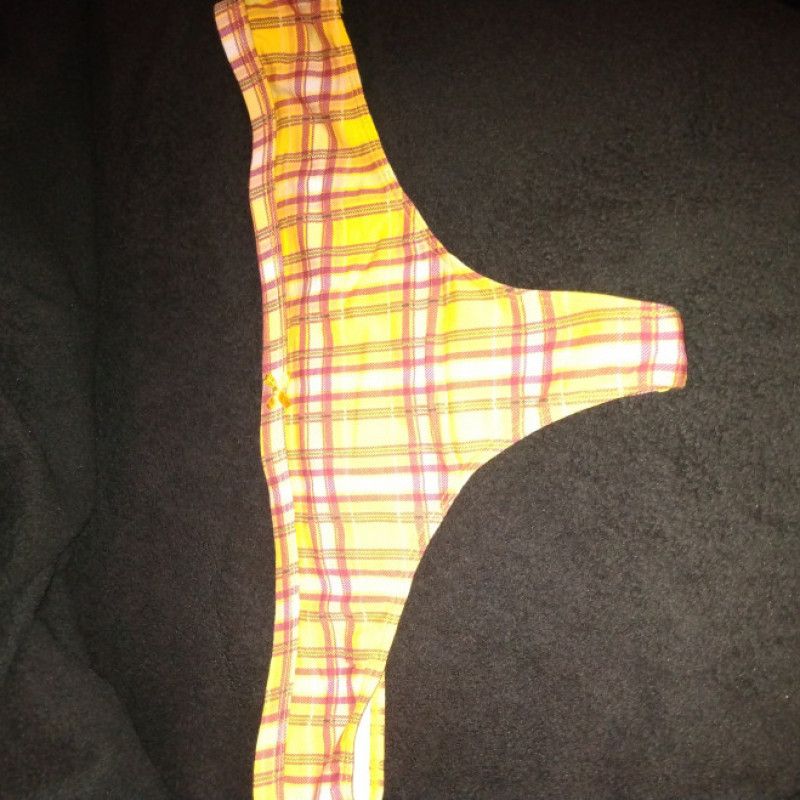 Worn Yellow and Red Flannel Pattern Thong