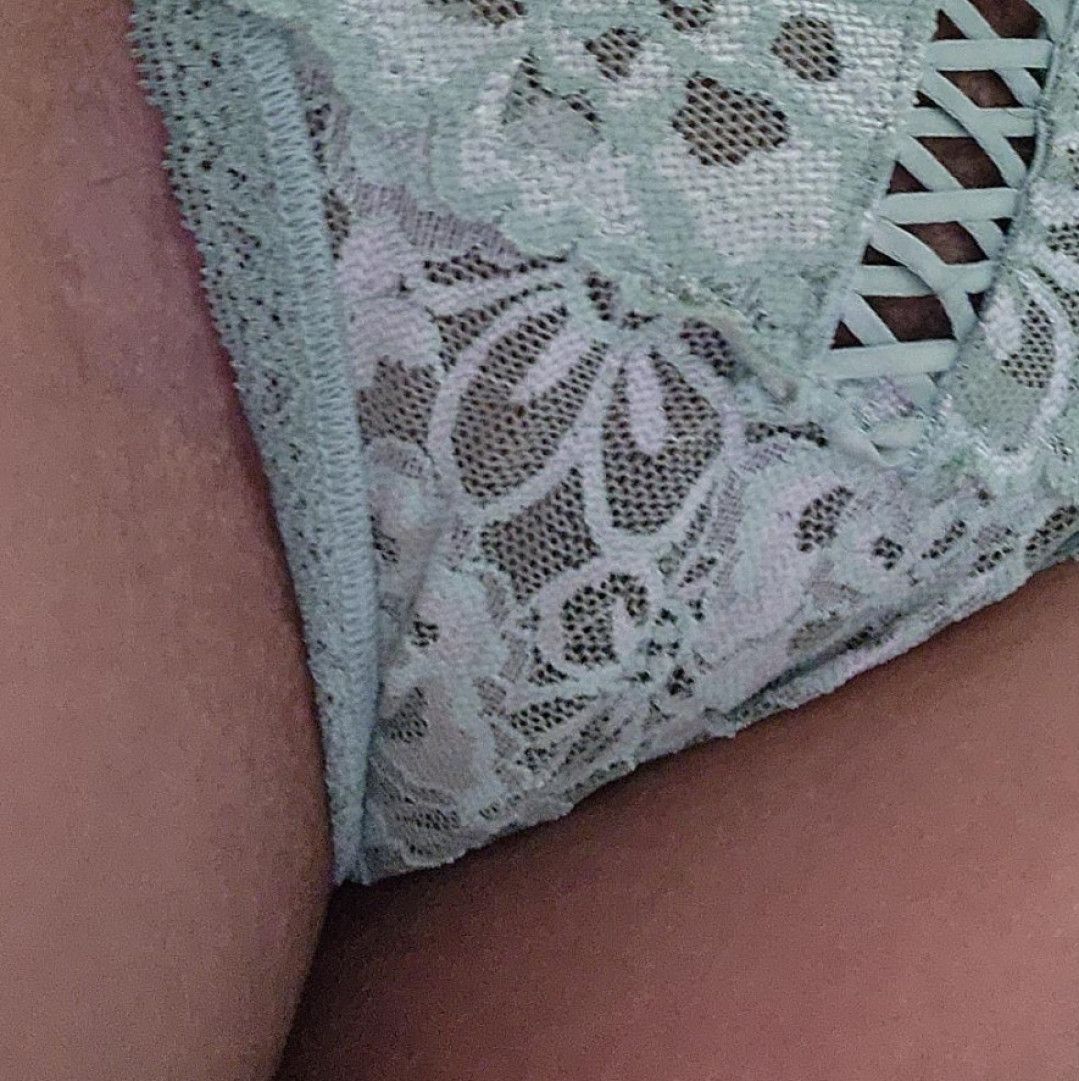 Minty green lace thong