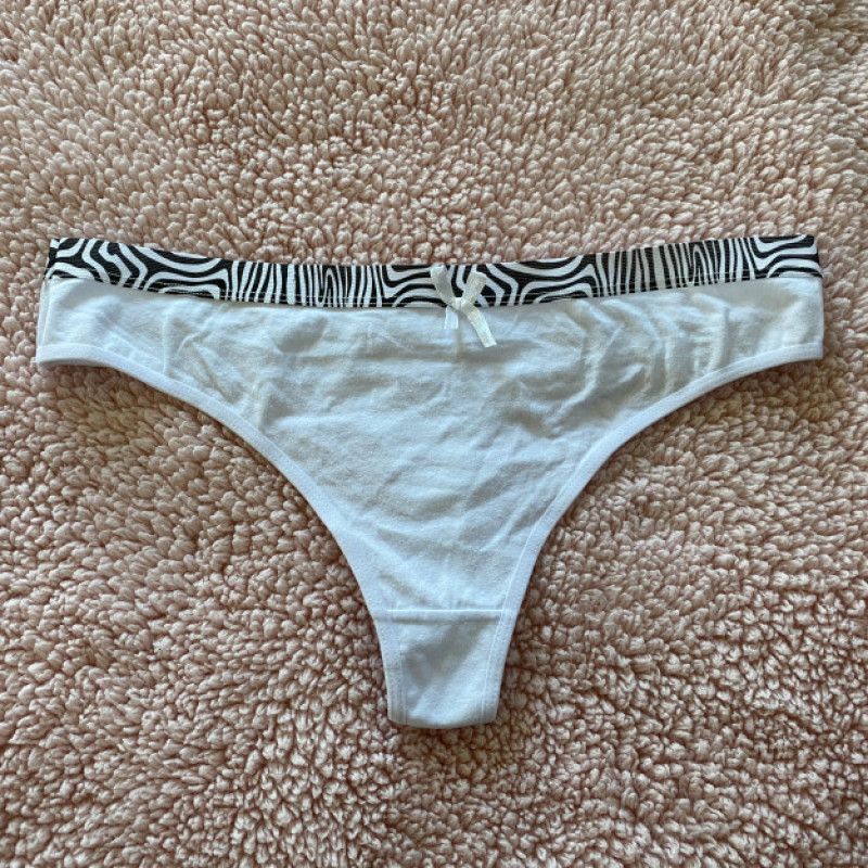 White cotton thong w zebra print